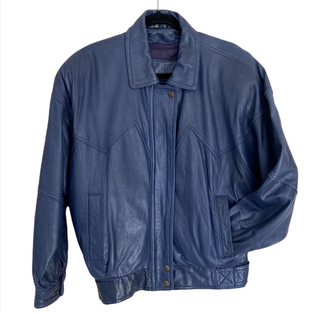 Vintage Navy Leather Bomber Jacket